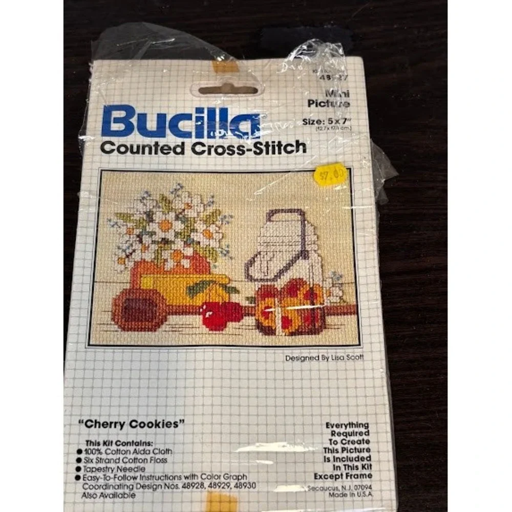 Bucilla Cherry Cookies Counted Cross Stitch Kit 48927 Lisa Scott Mini Picture